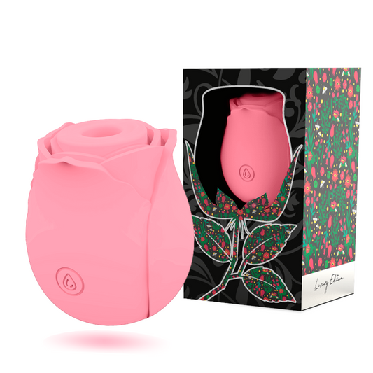 Imagem do estimulador clitoriano MIA Rose com ondas de sucção em acabamento rosa, design compacto e ergonómico.