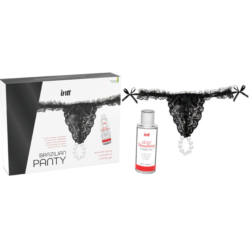 INTT RELEASES - BRAZILIAN BLACK PANTS WITH PEARLS AND 50 ML LUBRICANT GEL