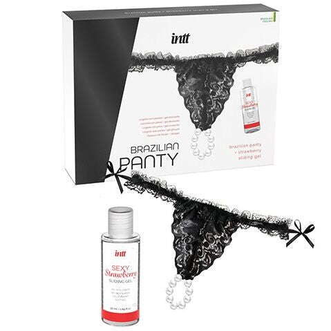 INTT RELEASES - BRAZILIAN BLACK PANTS WITH PEARLS AND 50 ML LUBRICANT GEL