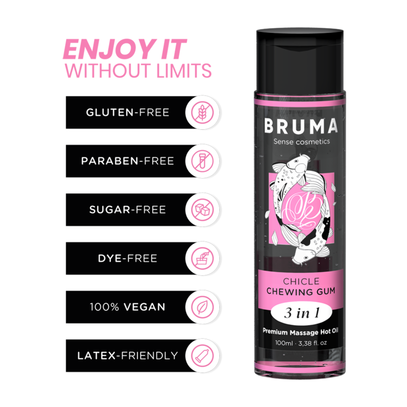 BRUMA - PREMIUM MASSAGE OIL WITH WARMING EFFECT AND GUMMY FLAVOR, 3 IN 1 - 100 ML