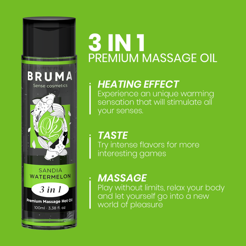 BRUMA - PREMIUM MASSAGE OIL WITH WATERMELON FLAVOR AND HEAT EFFECT, 3 IN 1 - 100 ML