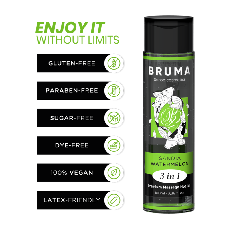BRUMA - PREMIUM MASSAGE OIL WITH WATERMELON FLAVOR AND HEAT EFFECT, 3 IN 1 - 100 ML