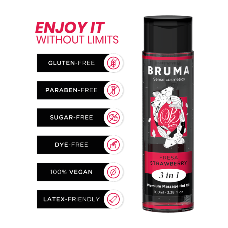 BRUMA - PREMIUM MASSAGE OIL WITH WARMING EFFECT, STRAWBERRY FLAVOR, 3 IN 1 - 100 ML