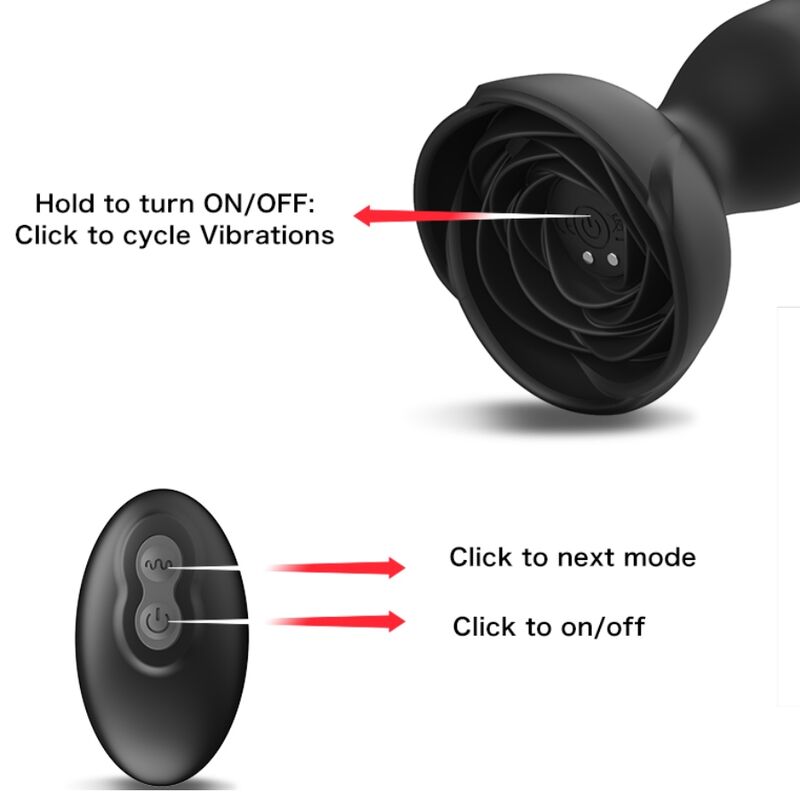 ARMONY - EXTREME A BLOOM ROSE VIBRATOR AND BLACK ANAL PLUG REMOTE CONTROL