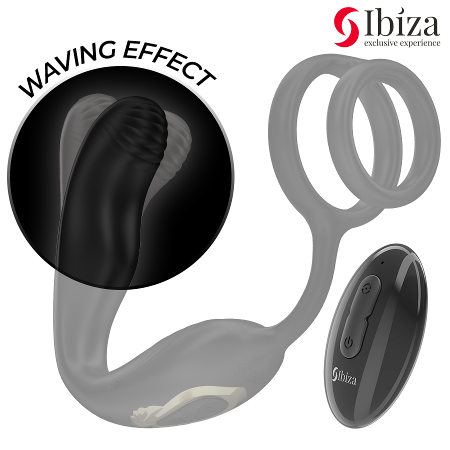 IBIZA - Rotating Anal Plug with Remote Control, Wiggle with Perineal Vibration and Penis Enlargement Rings