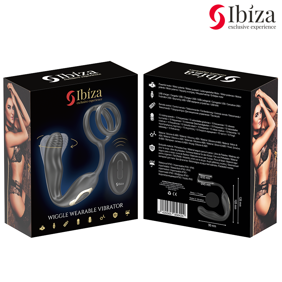 IBIZA - PLUG ANAL GIRATÓRIO COM CONTROLE REMOTO WIGGLE COM VIBRAÇÃO PERINEAL E ANÉIS PARA AUMENTO DO PÊNIS