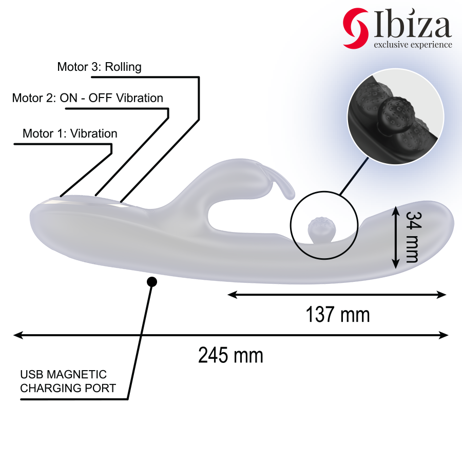 IBIZA - POWERFUL RABBIT VIBRATOR WITH ROLLING MASSAGING PEARL