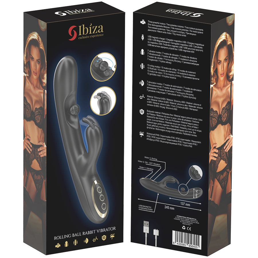 IBIZA - POWERFUL RABBIT VIBRATOR WITH ROLLING MASSAGING PEARL