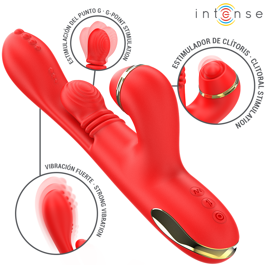 INTENSE - KATY MULTIFUNCTIONAL CLITORAL STIMULATOR WITH 4 INTERCHANGEABLE HEADS - RED